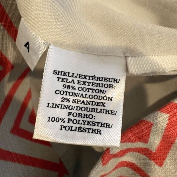 Ann Taylor Petite Pencil Skirt Stretch Back Zipper Geometric Cream Coral Size 00 - Picture 7 of 10